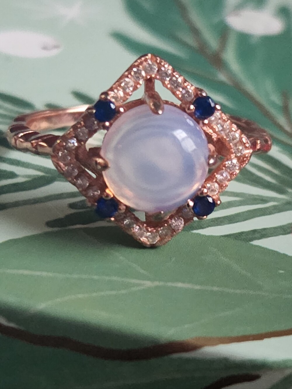 Sam & Co Vintage Rose Gold Over Sterling Silver 925 Moonstone Sapphire Ring